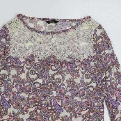 F&F Womens Multicoloured Paisley Polyamide Basic T-Shirt Size 10 Round Neck