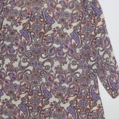 F&F Womens Multicoloured Paisley Polyamide Basic T-Shirt Size 10 Round Neck