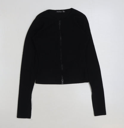 Boohoo Womens Black Polyester Cropped T-Shirt Size 8 Round Neck