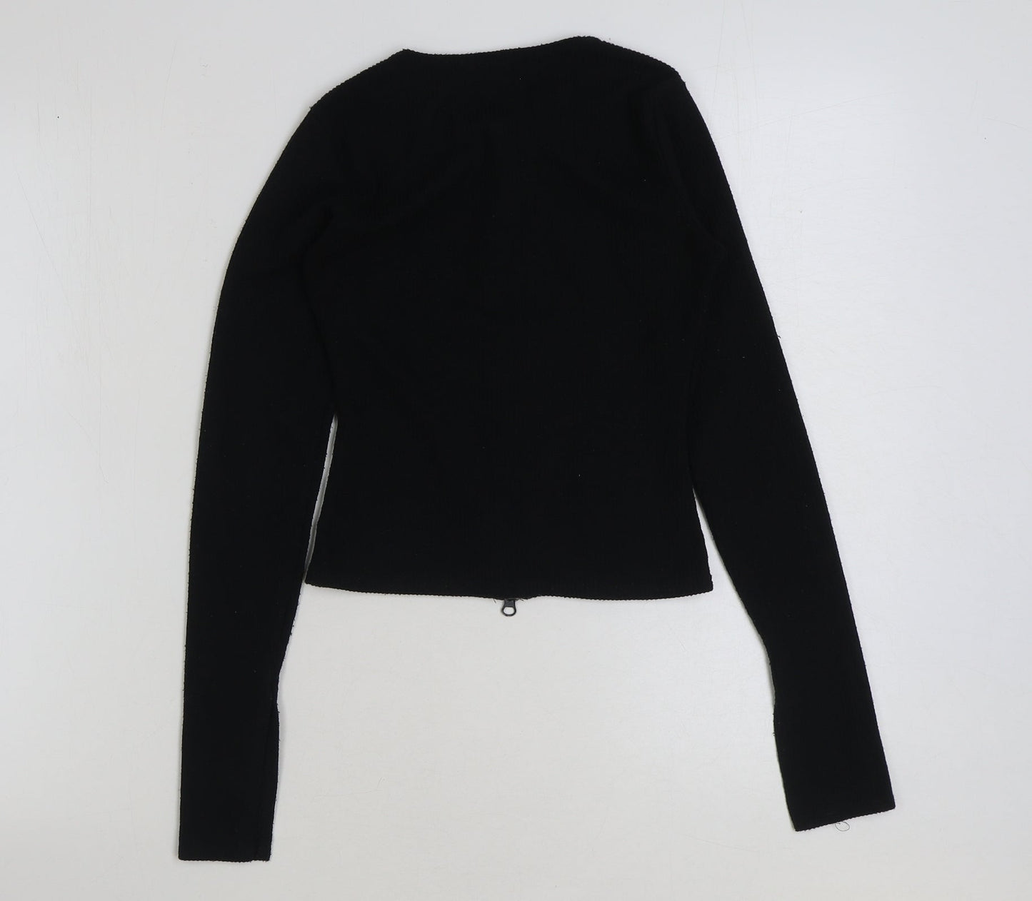 Boohoo Womens Black Polyester Cropped T-Shirt Size 8 Round Neck