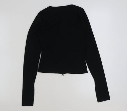 Boohoo Womens Black Polyester Cropped T-Shirt Size 8 Round Neck