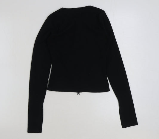 Boohoo Womens Black Polyester Cropped T-Shirt Size 8 Round Neck