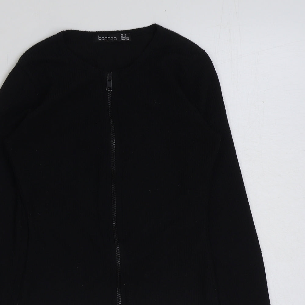 Boohoo Womens Black Polyester Cropped T-Shirt Size 8 Round Neck