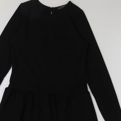Select Womens Black Polyester A-Line Size 12 Round Neck Button