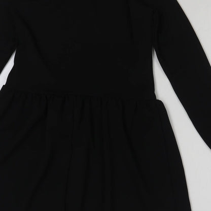 Select Womens Black Polyester A-Line Size 12 Round Neck Button