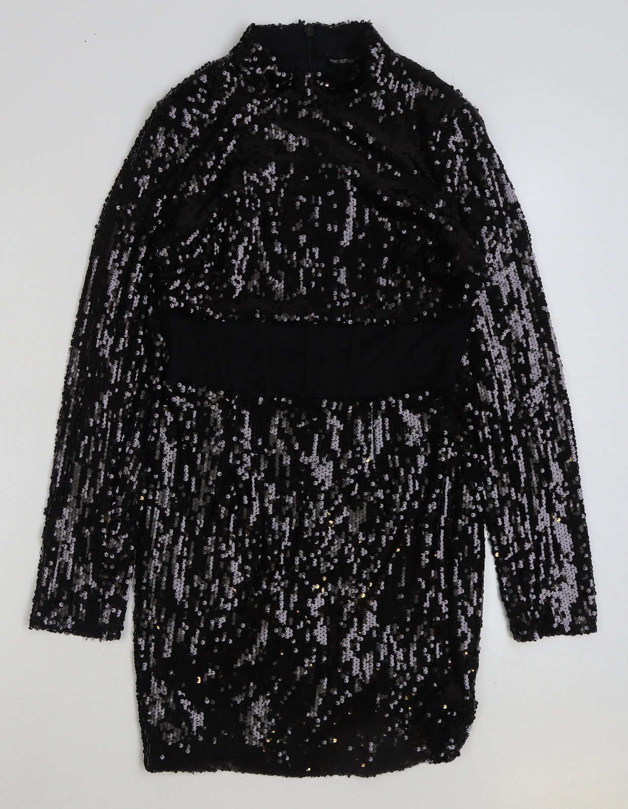 PRETTYLITTLETHING Womens Black Polyester Pencil Dress Size 8 Mock Neck Zip