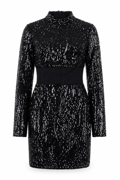 PRETTYLITTLETHING Womens Black Polyester Pencil Dress Size 8 Mock Neck Zip