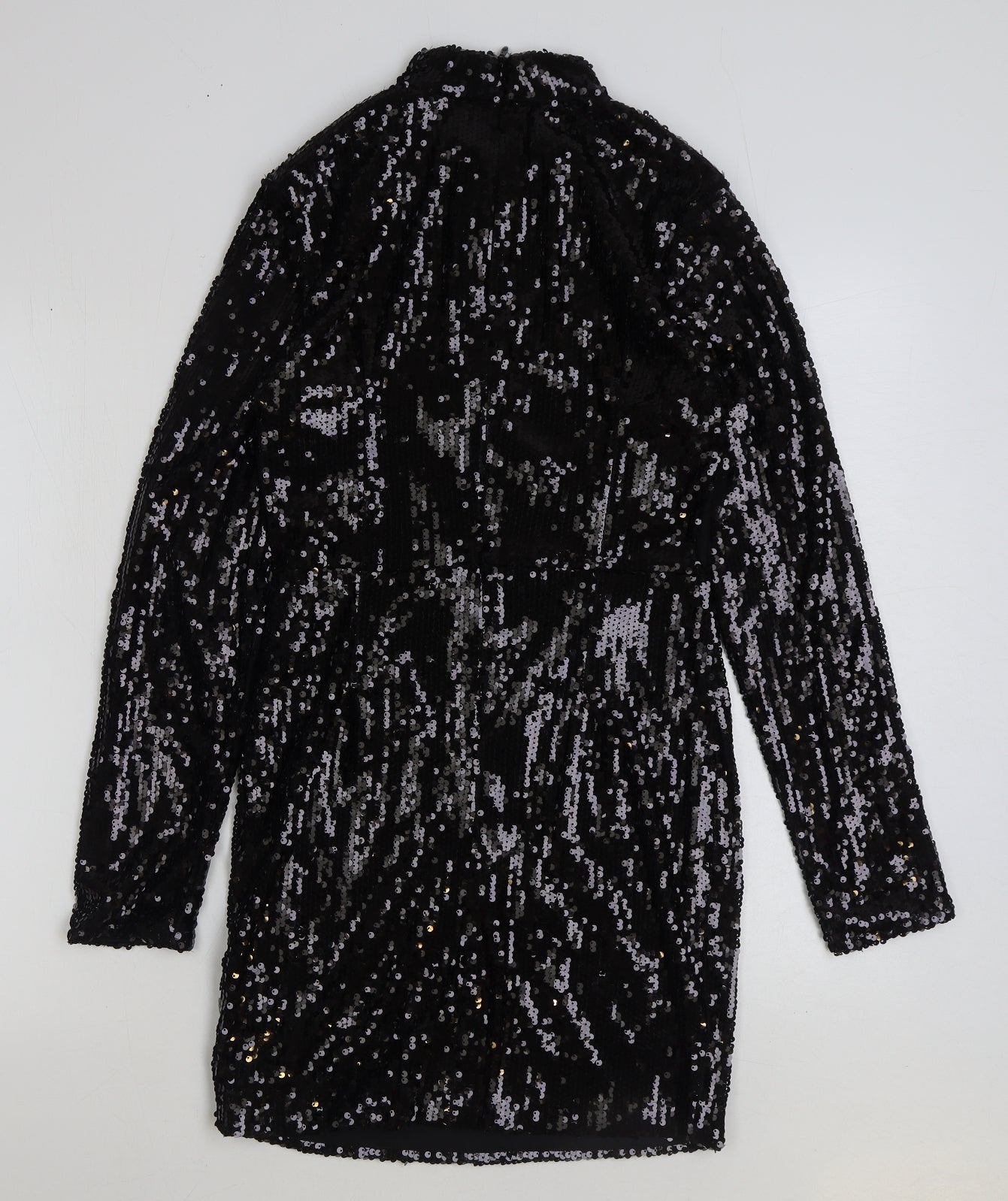 PRETTYLITTLETHING Womens Black Polyester Pencil Dress Size 8 Mock Neck Zip