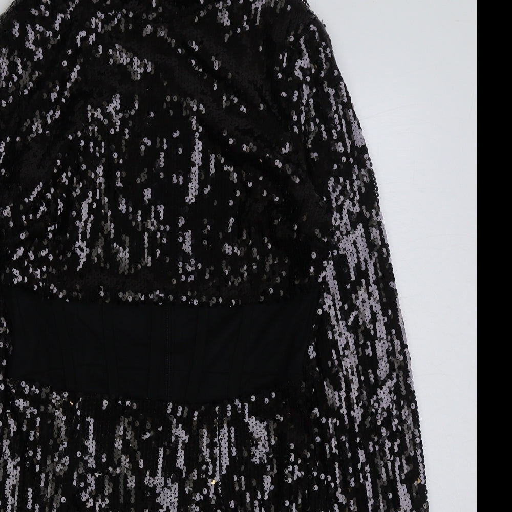 PRETTYLITTLETHING Womens Black Polyester Pencil Dress Size 8 Mock Neck Zip