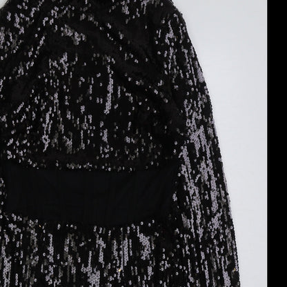 PRETTYLITTLETHING Womens Black Polyester Pencil Dress Size 8 Mock Neck Zip