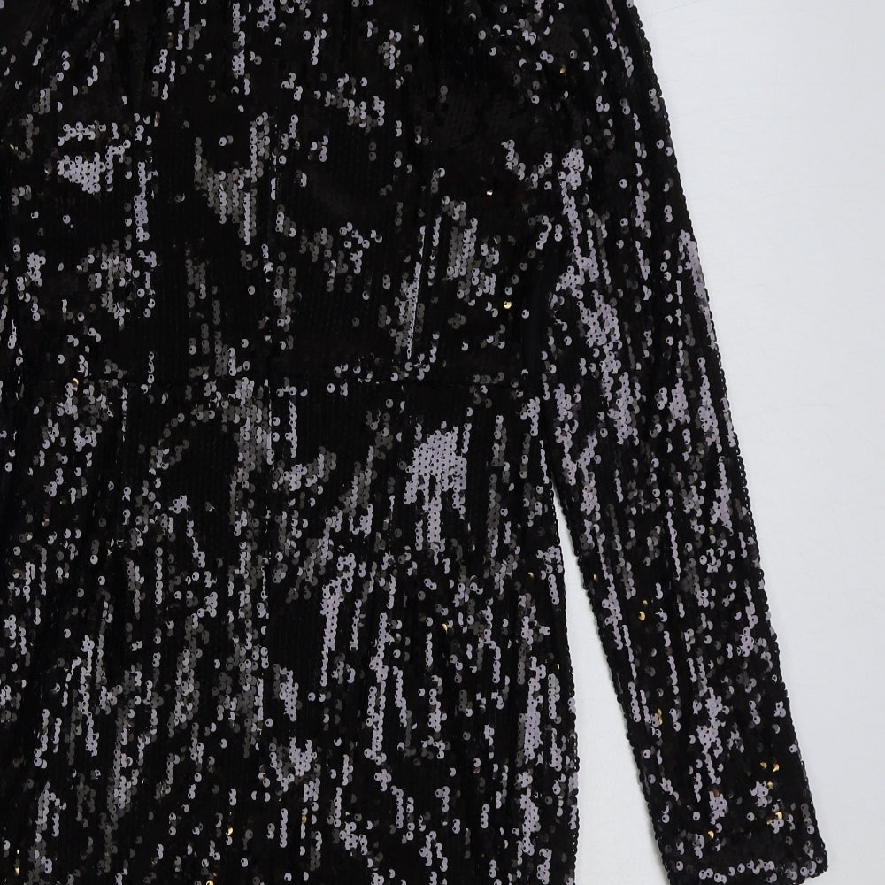 PRETTYLITTLETHING Womens Black Polyester Pencil Dress Size 8 Mock Neck Zip