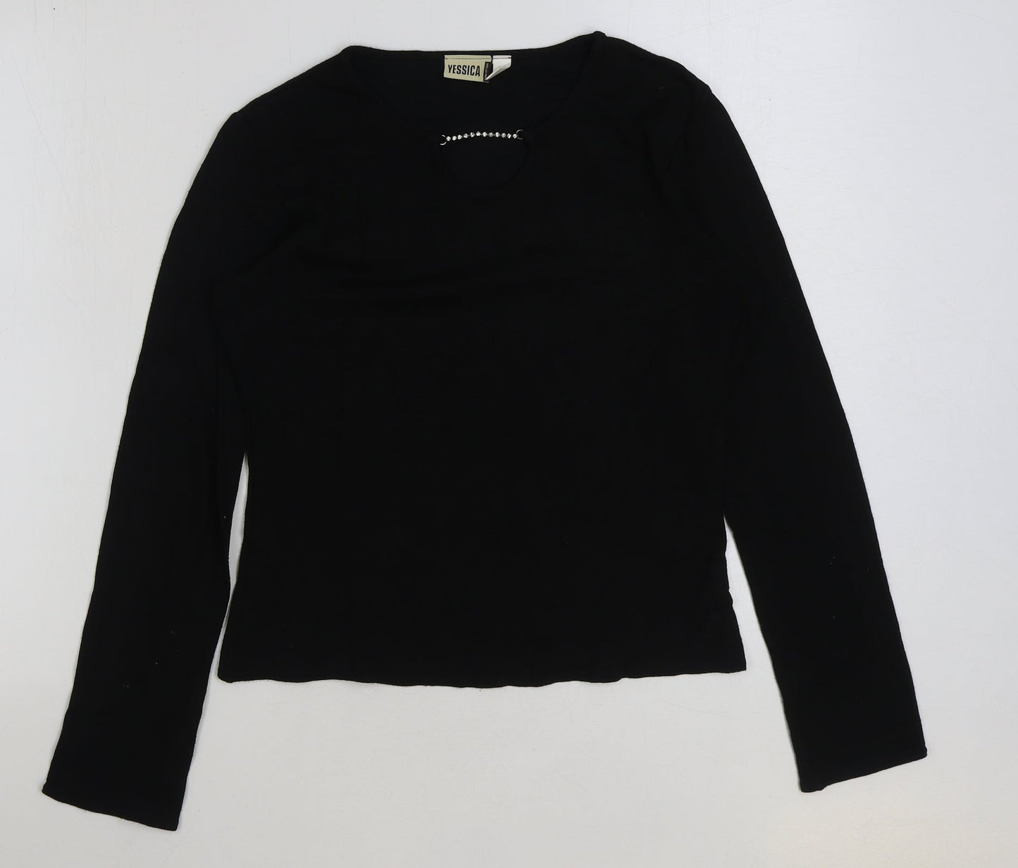 Yessica Womens Black Viscose Basic T-Shirt Size 16 V-Neck