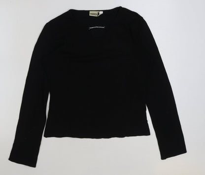 Yessica Womens Black Viscose Basic T-Shirt Size 16 V-Neck