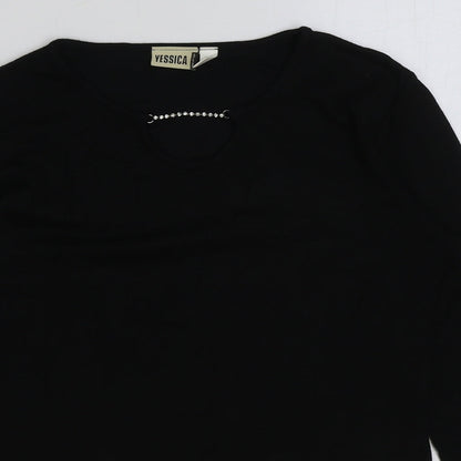 Yessica Womens Black Viscose Basic T-Shirt Size 16 V-Neck
