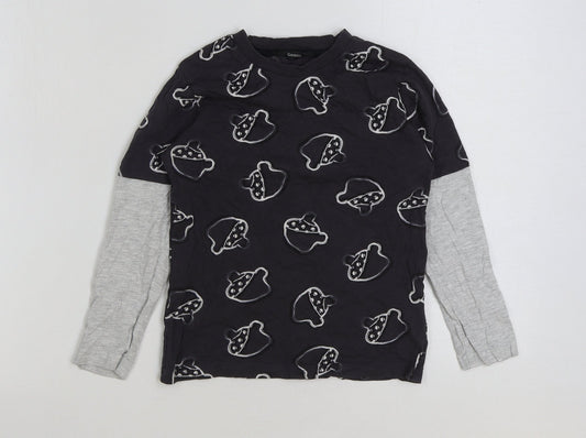 George Boys Grey Cotton Basic T-Shirt Size 6-7 Years Round Neck Pullover - Acorn