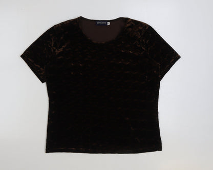 twotone Womens Brown Polyester Basic T-Shirt Size 16 Round Neck