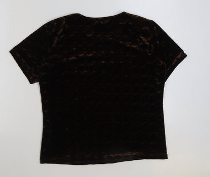twotone Womens Brown Polyester Basic T-Shirt Size 16 Round Neck