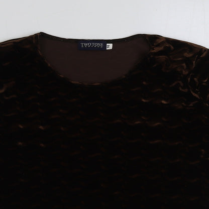 twotone Womens Brown Polyester Basic T-Shirt Size 16 Round Neck