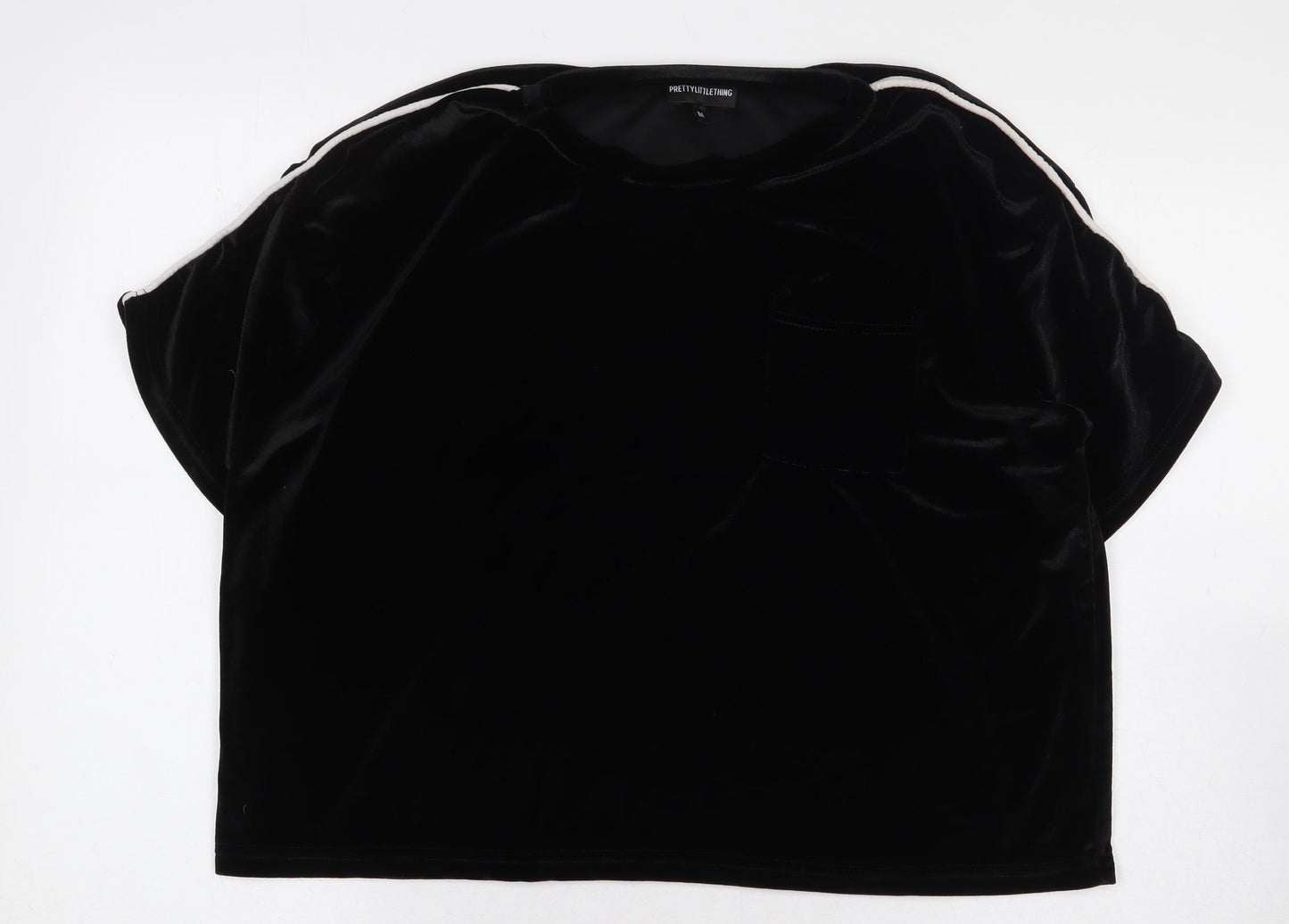 PRETTYLITTLETHING Womens Black Cotton Basic T-Shirt Size M Round Neck - Stripe Detail