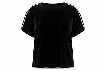 PRETTYLITTLETHING Womens Black Cotton Basic T-Shirt Size M Round Neck - Stripe Detail