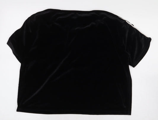 PRETTYLITTLETHING Womens Black Cotton Basic T-Shirt Size M Round Neck - Stripe Detail