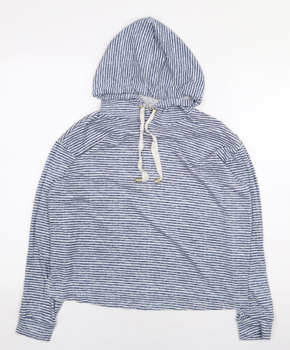 George Womens Blue Striped Polyester Pullover Hoodie Size 8 Pullover