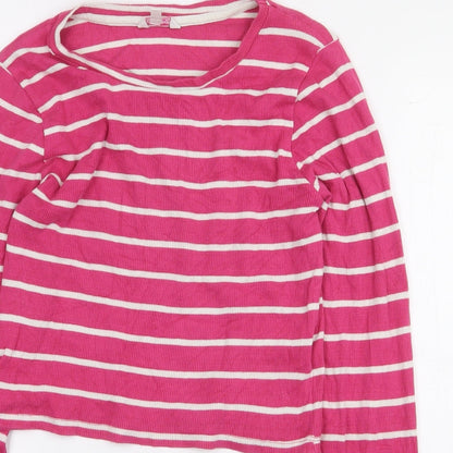 Miss E-Vie Girls Pink Striped Cotton Cropped T-Shirt Size 13-14 Years Round Neck Pullover