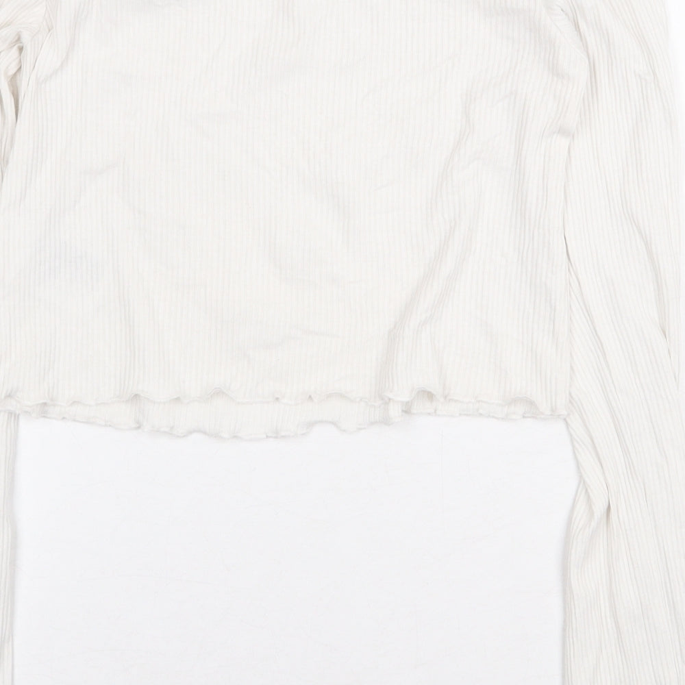 H&M Womens White Cotton Cropped Blouse Size S Off the Shoulder - Ribbed