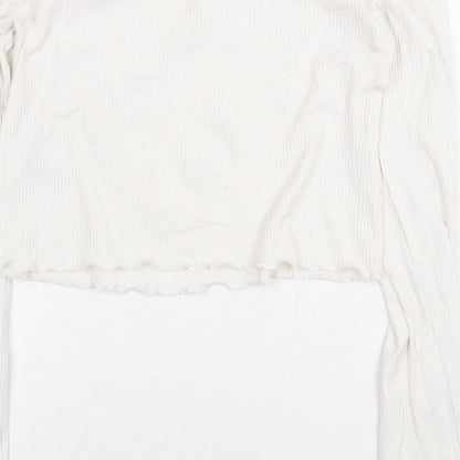 H&M Womens White Cotton Cropped Blouse Size S Off the Shoulder - Ribbed
