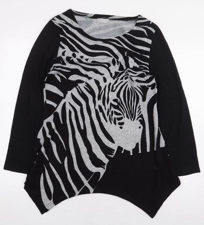 CMD Womens Black Animal Print Polyester Pullover Size M Pullover - Zebra Print