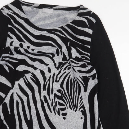 CMD Womens Black Animal Print Polyester Pullover Size M Pullover - Zebra Print