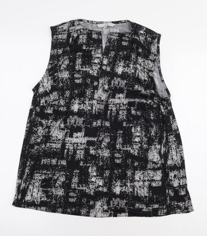 Pebble BayBLA Womens Black Geometric Polyester Basic Tank Size 12 V-Neck