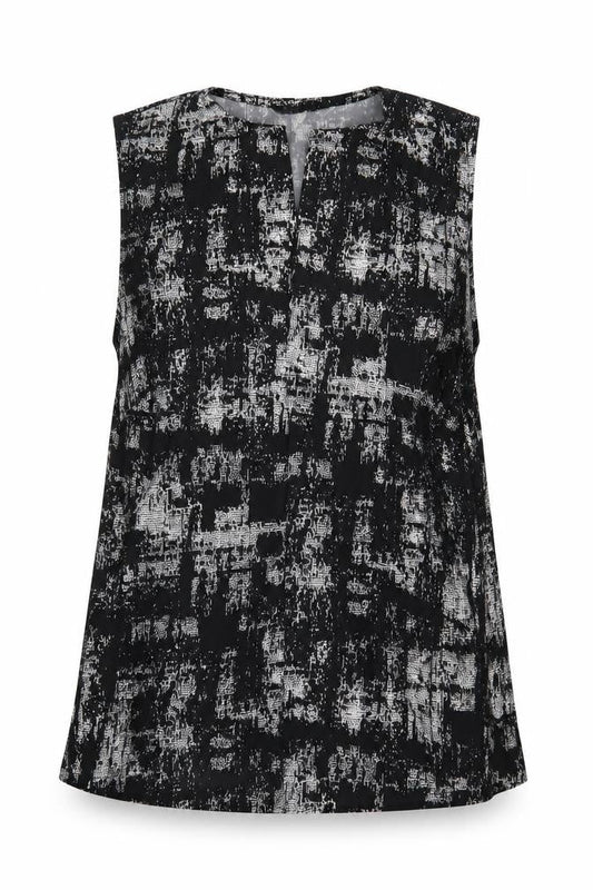 Pebble BayBLA Womens Black Geometric Polyester Basic Tank Size 12 V-Neck