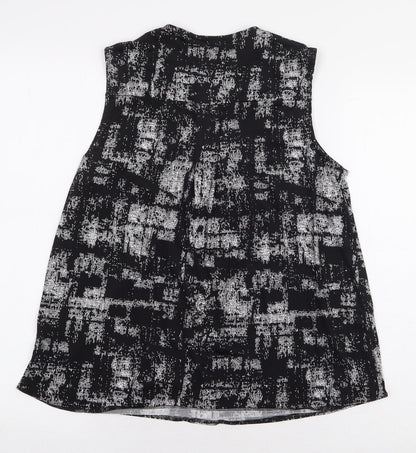 Pebble BayBLA Womens Black Geometric Polyester Basic Tank Size 12 V-Neck