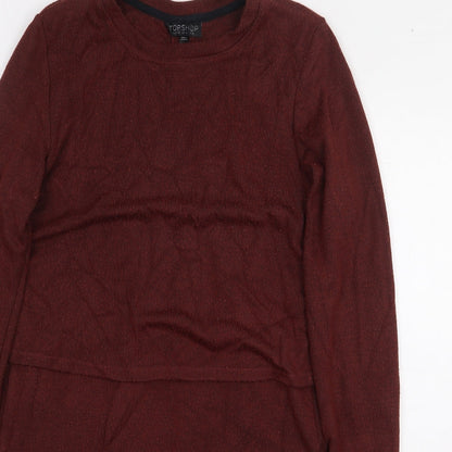 Topshop Womens Brown Acrylic A-Line Size 8 Round Neck Pullover - Back Slit