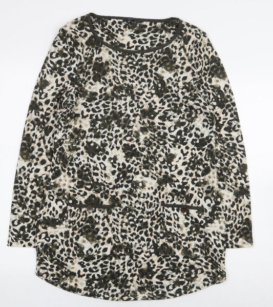 Marks and Spencer Womens Green Animal Print Polyester Sheath Size 12 Scoop Neck Pullover - Leopard Print
