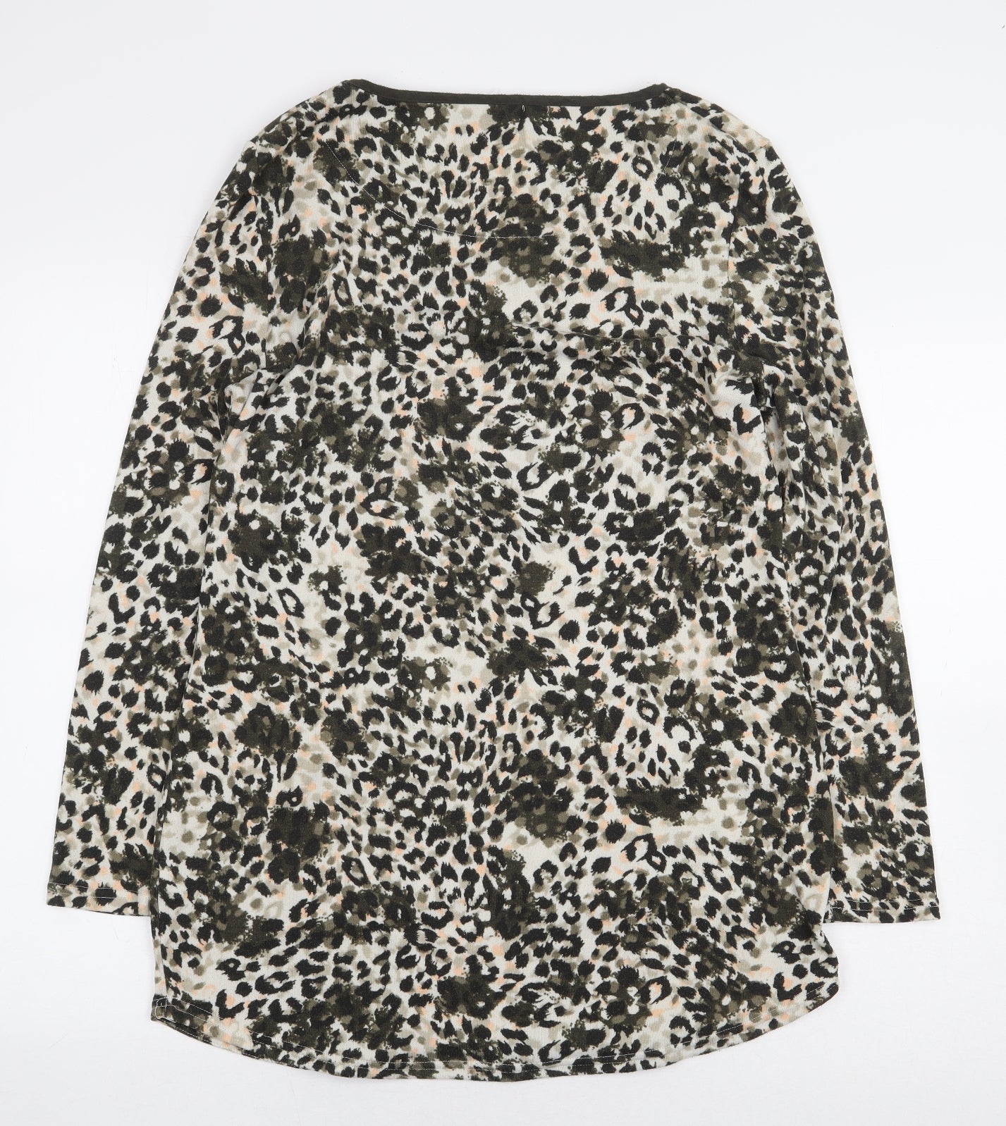 Marks and Spencer Womens Green Animal Print Polyester Sheath Size 12 Scoop Neck Pullover - Leopard Print
