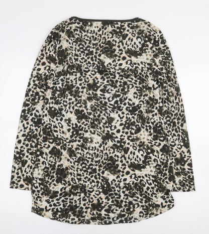 Marks and Spencer Womens Green Animal Print Polyester Sheath Size 12 Scoop Neck Pullover - Leopard Print