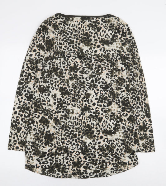 Marks and Spencer Womens Green Animal Print Polyester Sheath Size 12 Scoop Neck Pullover - Leopard Print