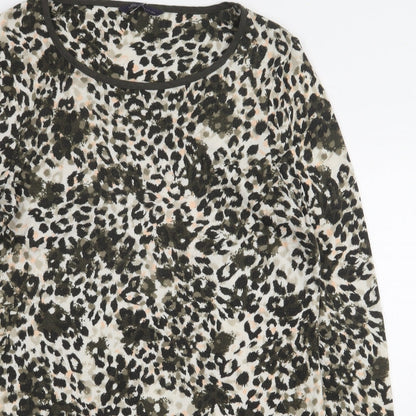 Marks and Spencer Womens Green Animal Print Polyester Sheath Size 12 Scoop Neck Pullover - Leopard Print