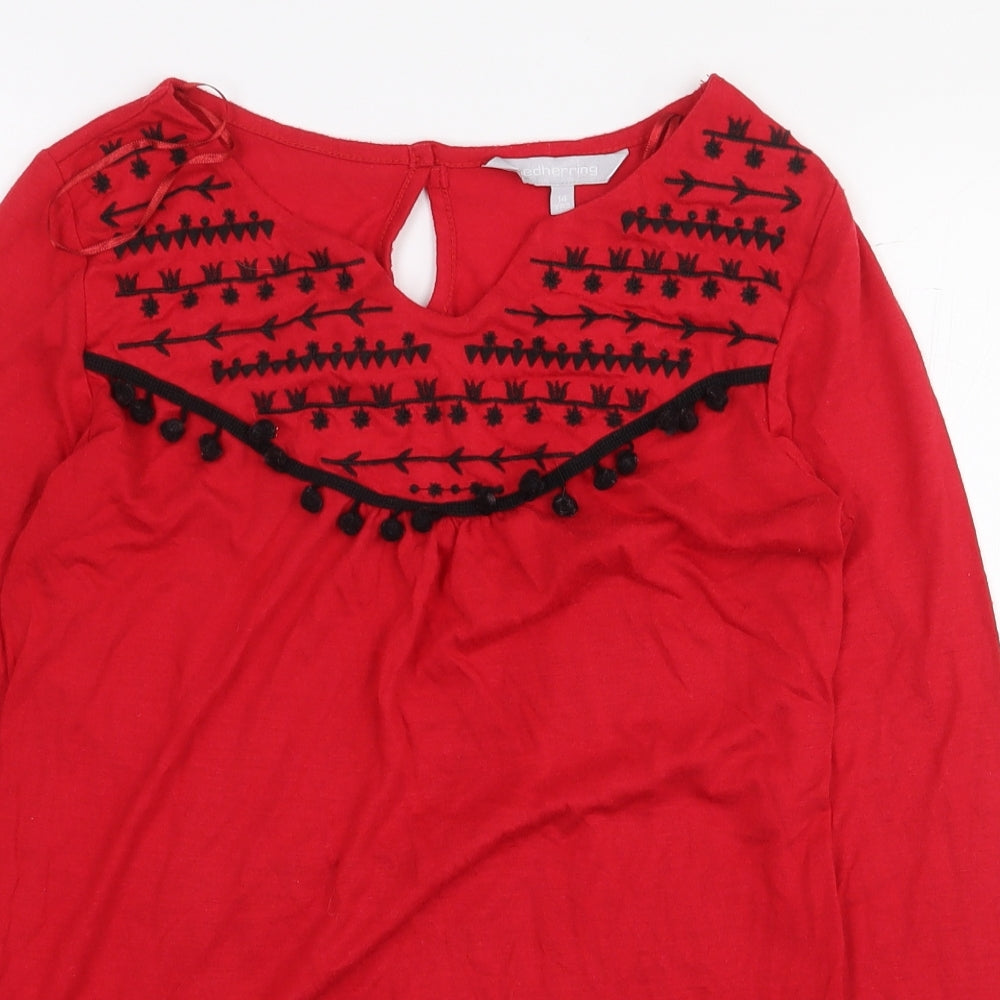 Womens UK Size 14 Red Herring Red Basic T-Shirt