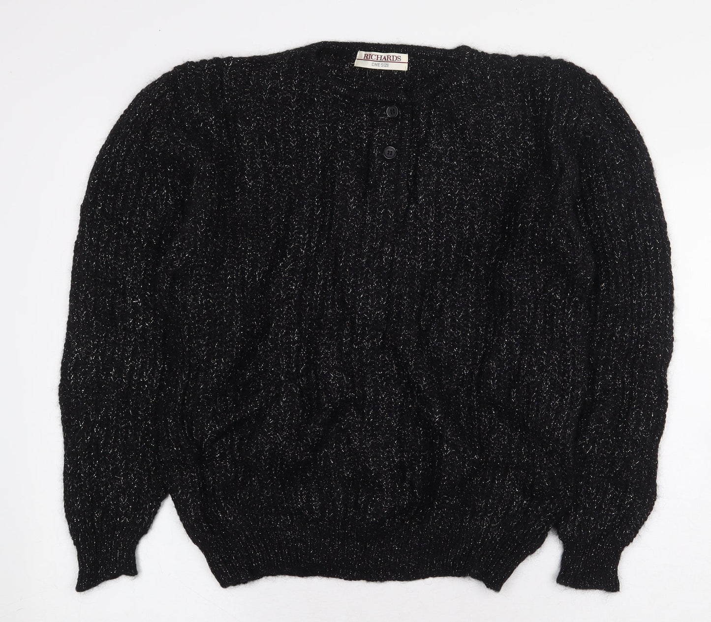 Richards Womens Black Wool Pullover Sweatshirt One Size Button