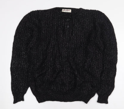 Richards Womens Black Wool Pullover Sweatshirt One Size Button