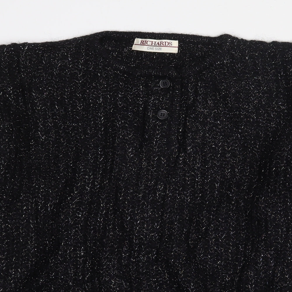 Richards Womens Black Wool Pullover Sweatshirt One Size Button