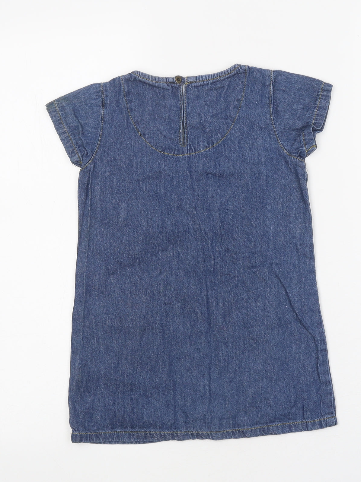 NEXT Girls Blue 100% Cotton Shirt Dress Size 4 Years Round Neck Button