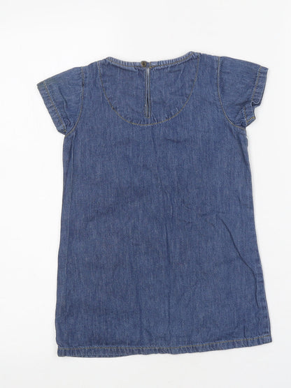 NEXT Girls Blue 100% Cotton Shirt Dress Size 4 Years Round Neck Button
