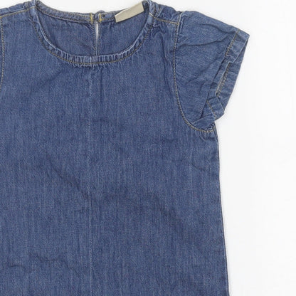 NEXT Girls Blue 100% Cotton Shirt Dress Size 4 Years Round Neck Button