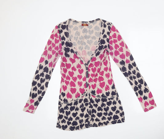 Buffalo Womens Multicoloured Geometric Polyester Basic Button-Up Size 10 V-Neck - Heart Print
