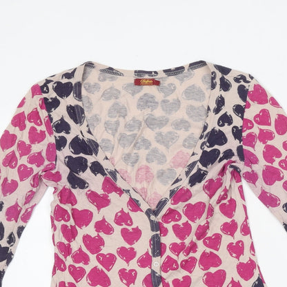 Buffalo Womens Multicoloured Geometric Polyester Basic Button-Up Size 10 V-Neck - Heart Print