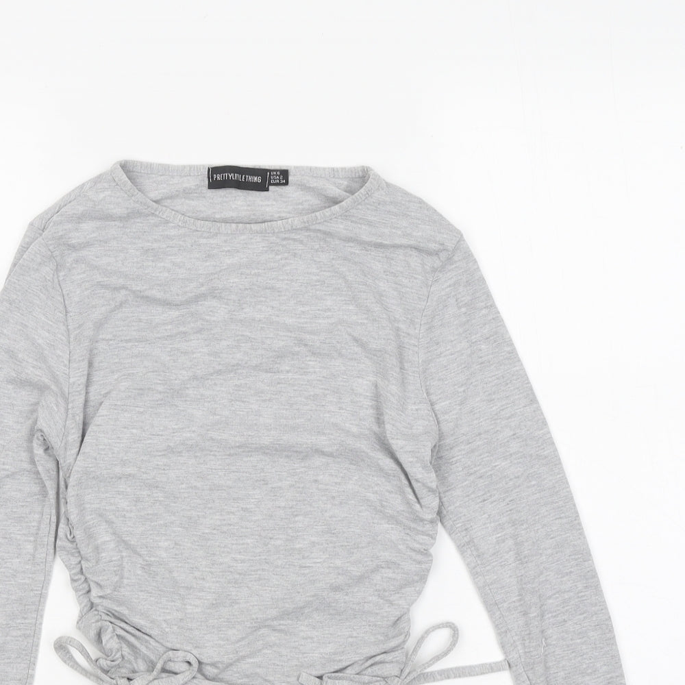 Womens UK Size 6 PRETTYLITTLETHING Grey Cropped Polo
